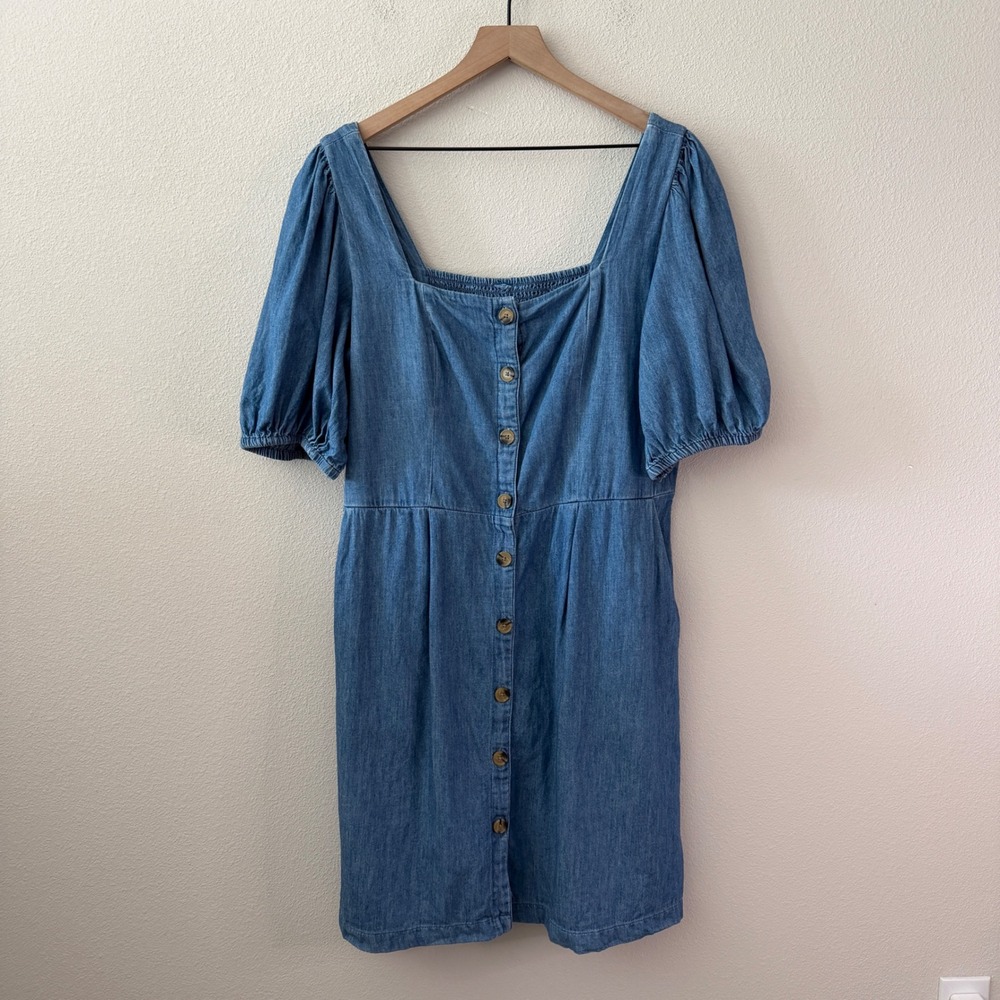 OLD NAVY Womens Cotton Puff Sleeve Denim Dress Size Large Tall Boho Prairie Chic